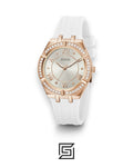 GUESS WOMEN ROSE GOLD TONE Analog RUBERR WHITE BAND Watch-GW0034L2