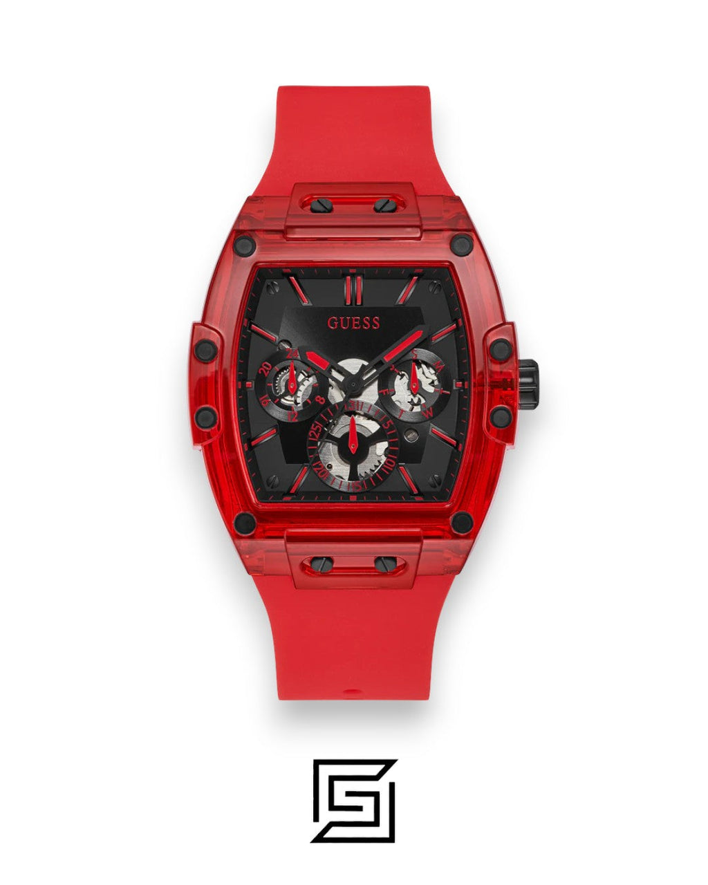 GUESS MEN RED Tone Analog Band Color RED WATCH GW0203G5