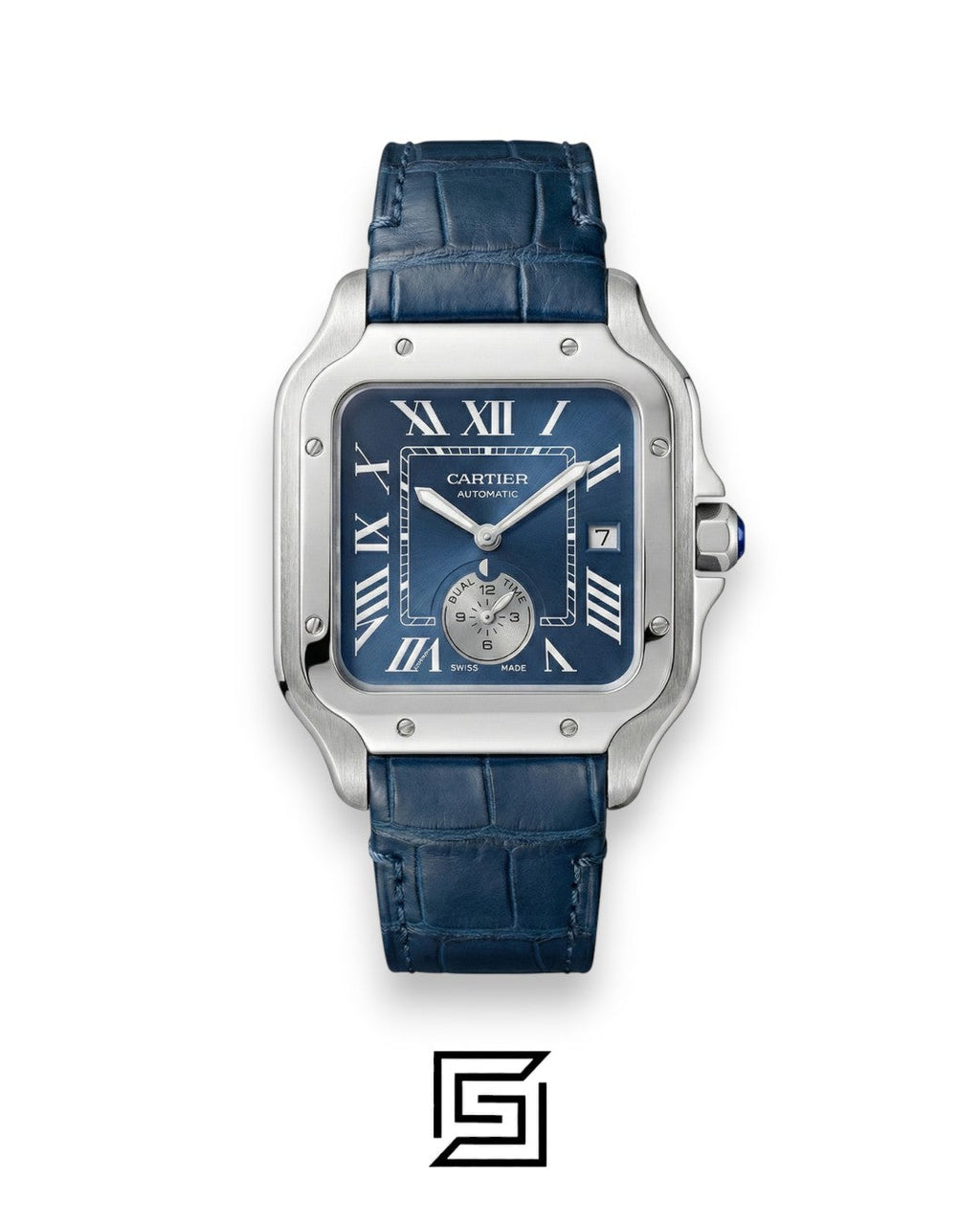 Cartier Santos 3241983 Automatic Dual Time Black Roman Dial Black Leather - 47mm