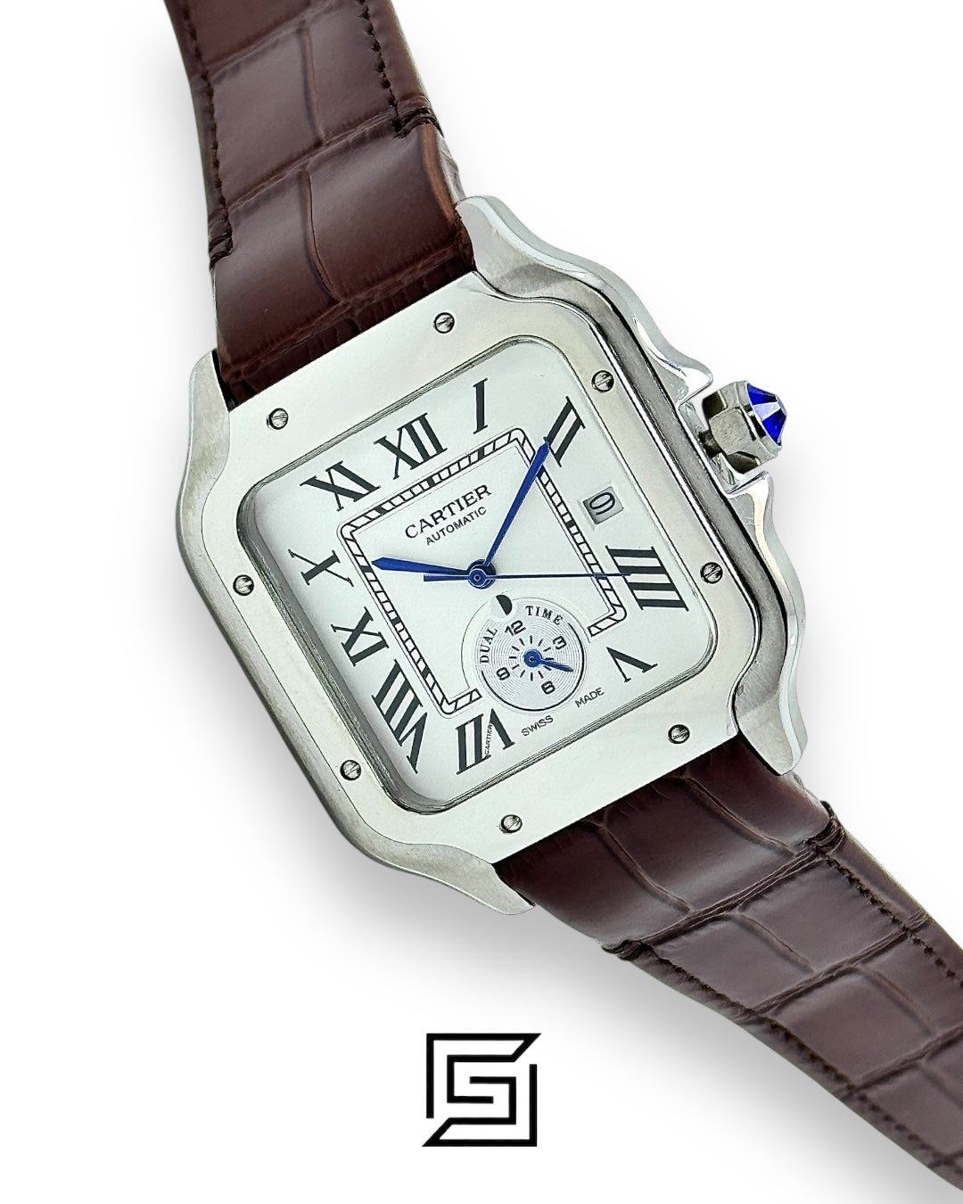 Cartier Santos 3241983 Automatic White Roman Dial – Blue Leather Strap