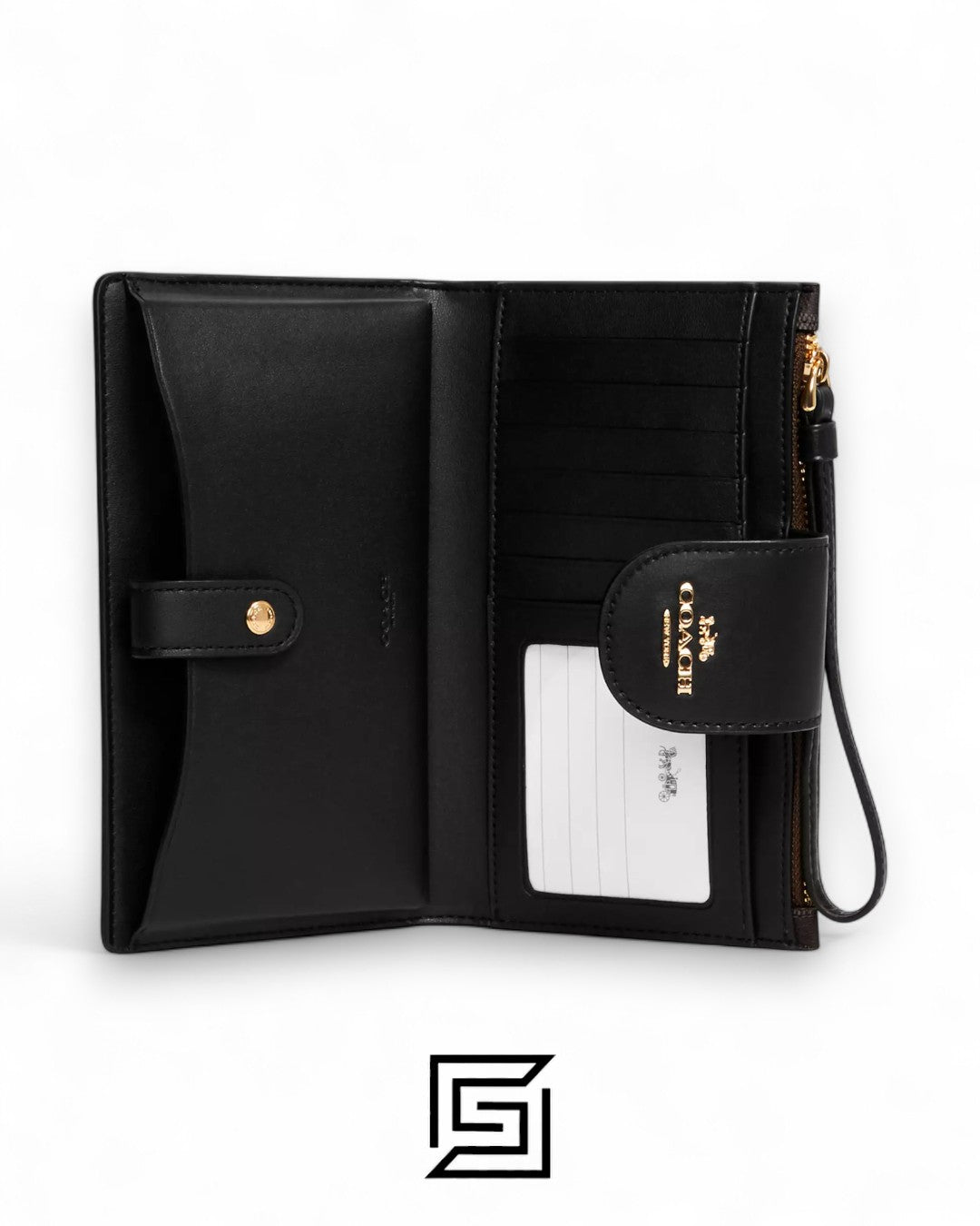 Coach wallets Phone Wallet In Colorblock Signature Canvas Dark Brown x Black Style No. C2874