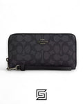 Coach Long Zip Around Wallet In Signature Canvas Style Grey x Black No. CW778
