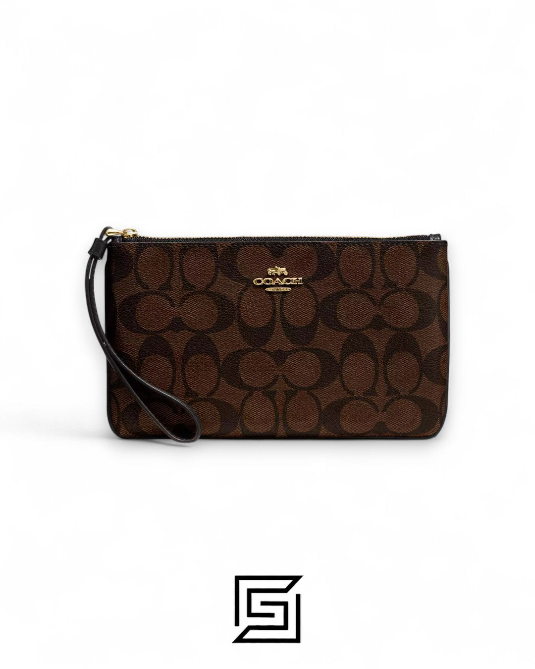 Coach Large Wristlet In Signature Canvas Brown Style No. F58695