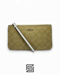 Coach Large Wristlet In Signature Canvas Khaki x White Style No. F58695