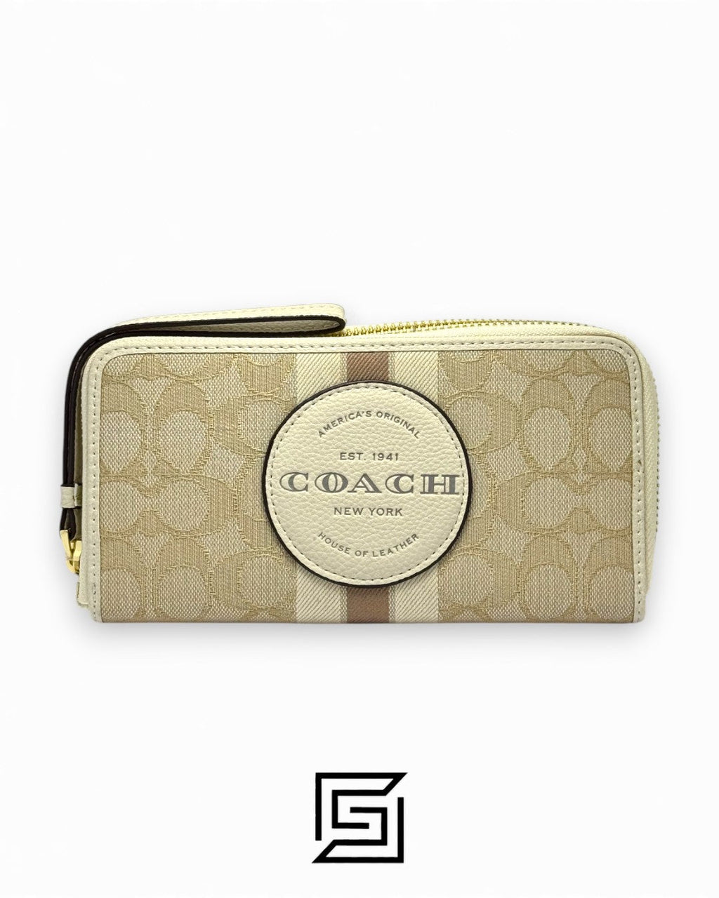 Coach Dempsey Large Phone Wallet In Signature Jacquard With Stripe And Coach Patch Khaki Style No. C9073