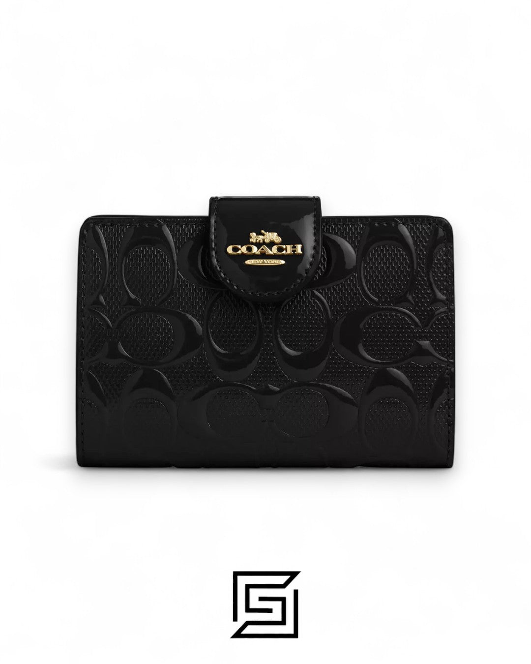 Coach Medium Corner Zip Wallet In Signature Leather in Black Style No. CV414
