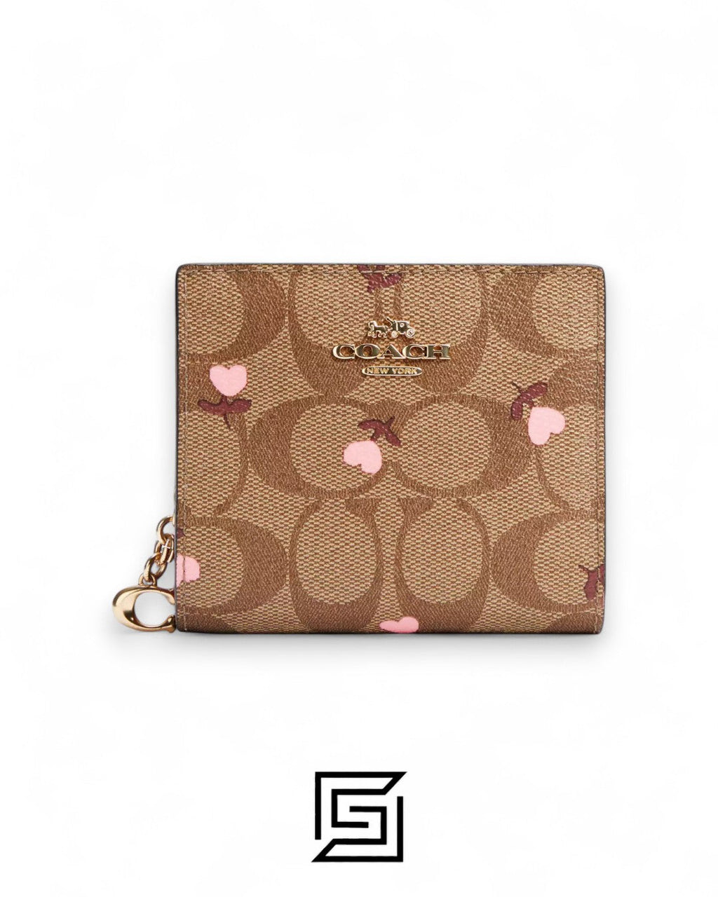 Coach Snap Wallet In Signature Canvas With Heart Floral Print Style No. C2867