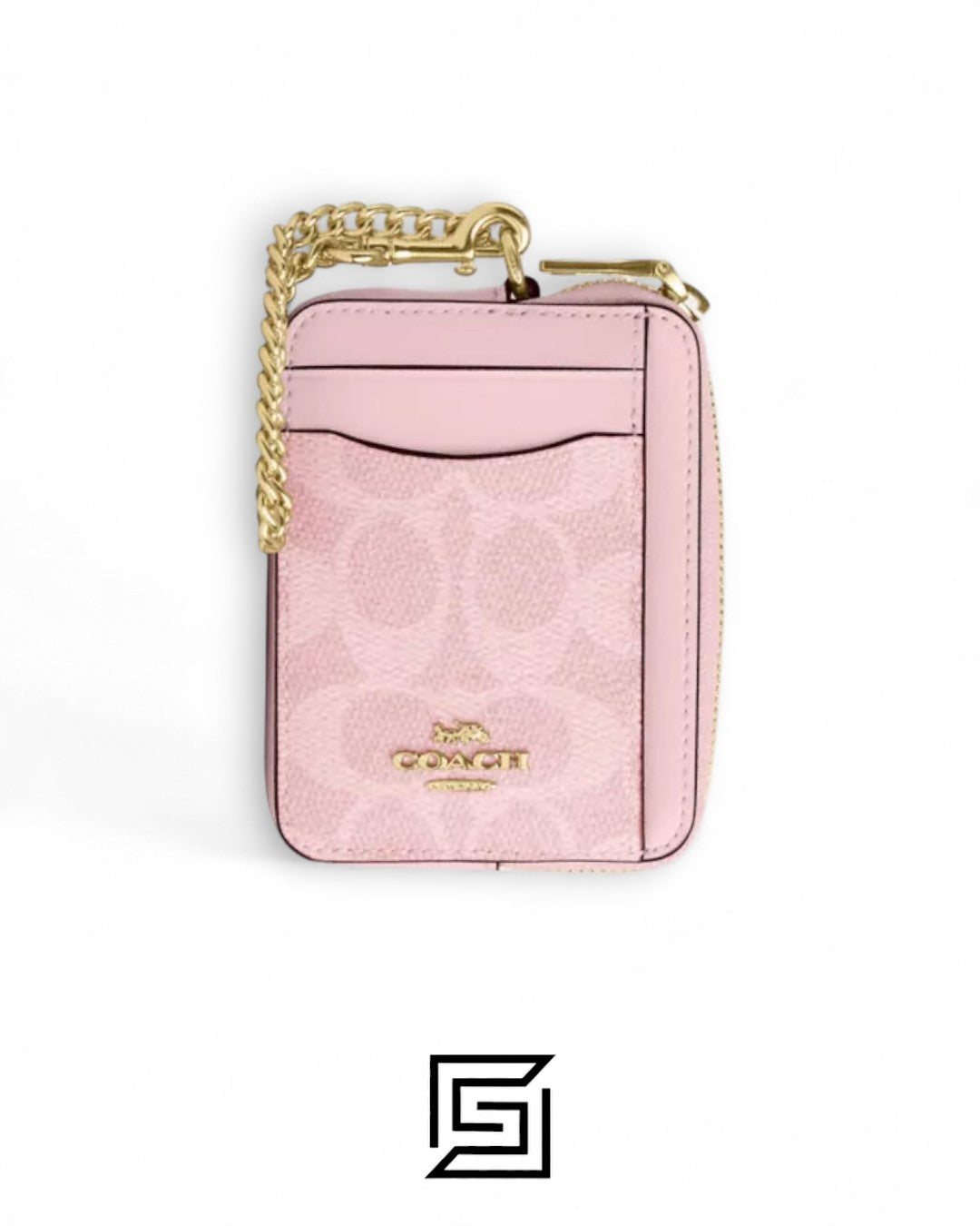 Coach Zip Card Case In Signature Canvas Pink Style No. CW883