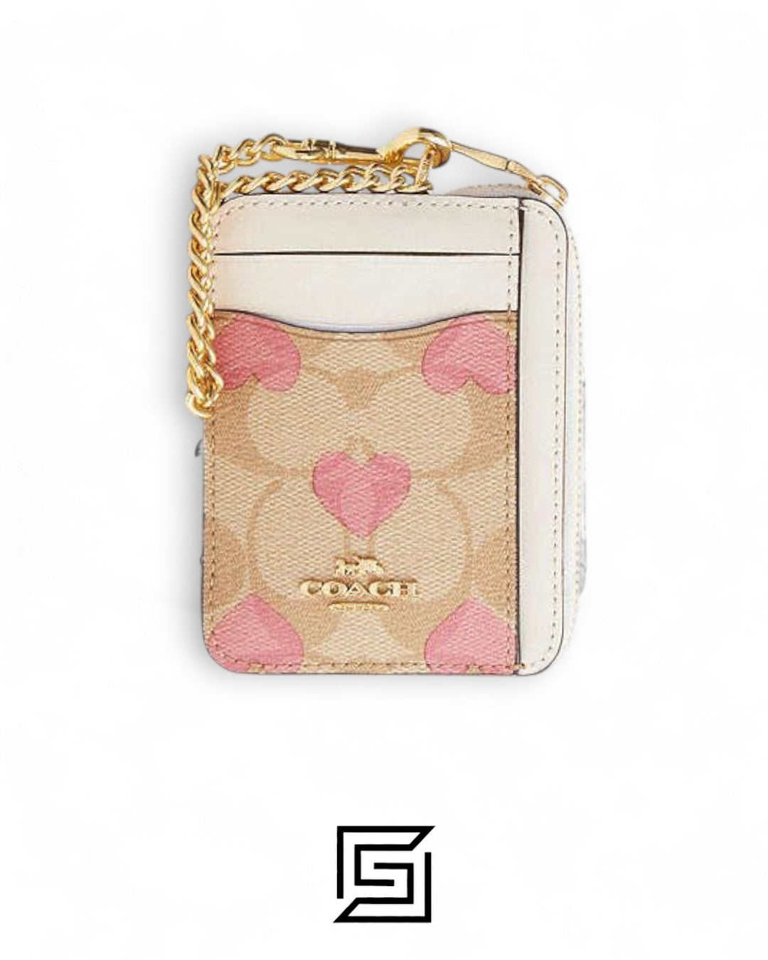 Coach Zip Card Case In Signature Canvas With Heart Print Style No. CW883