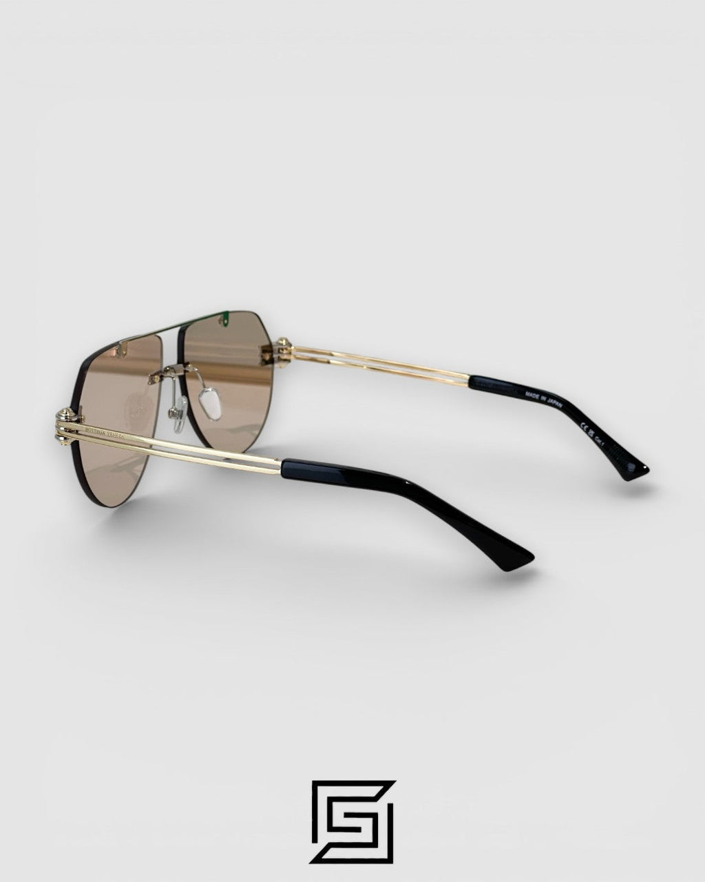 Bottega Veneta BV1342 002 Light Honey Lenses and Silver x Gold Frame Luxury Aviator Sunglasses