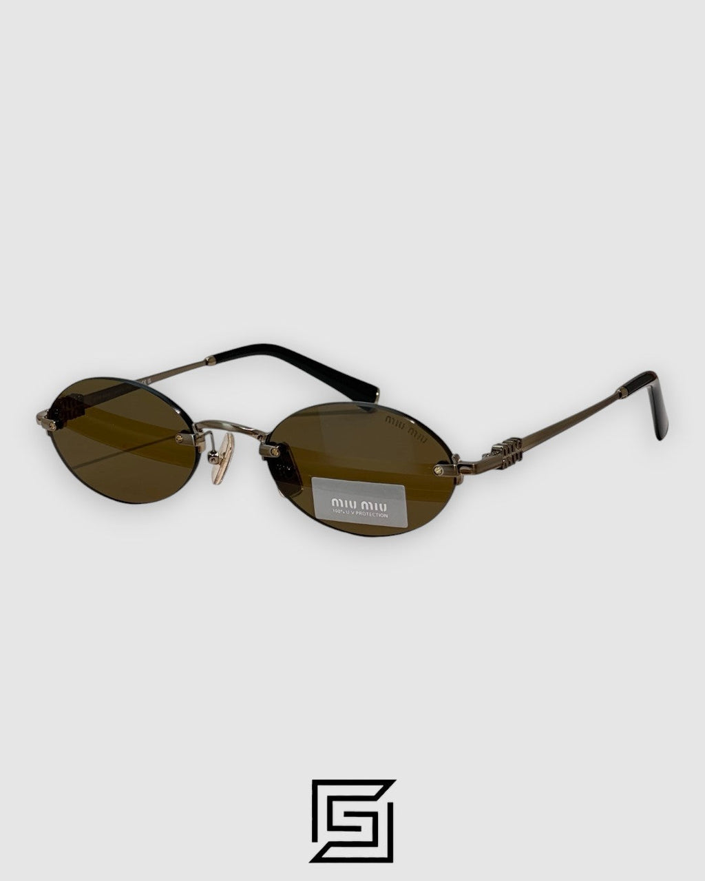 Miu Miu SMUA54S Brown Lenses With Oxide Frame Rimless Oval Sunglasses