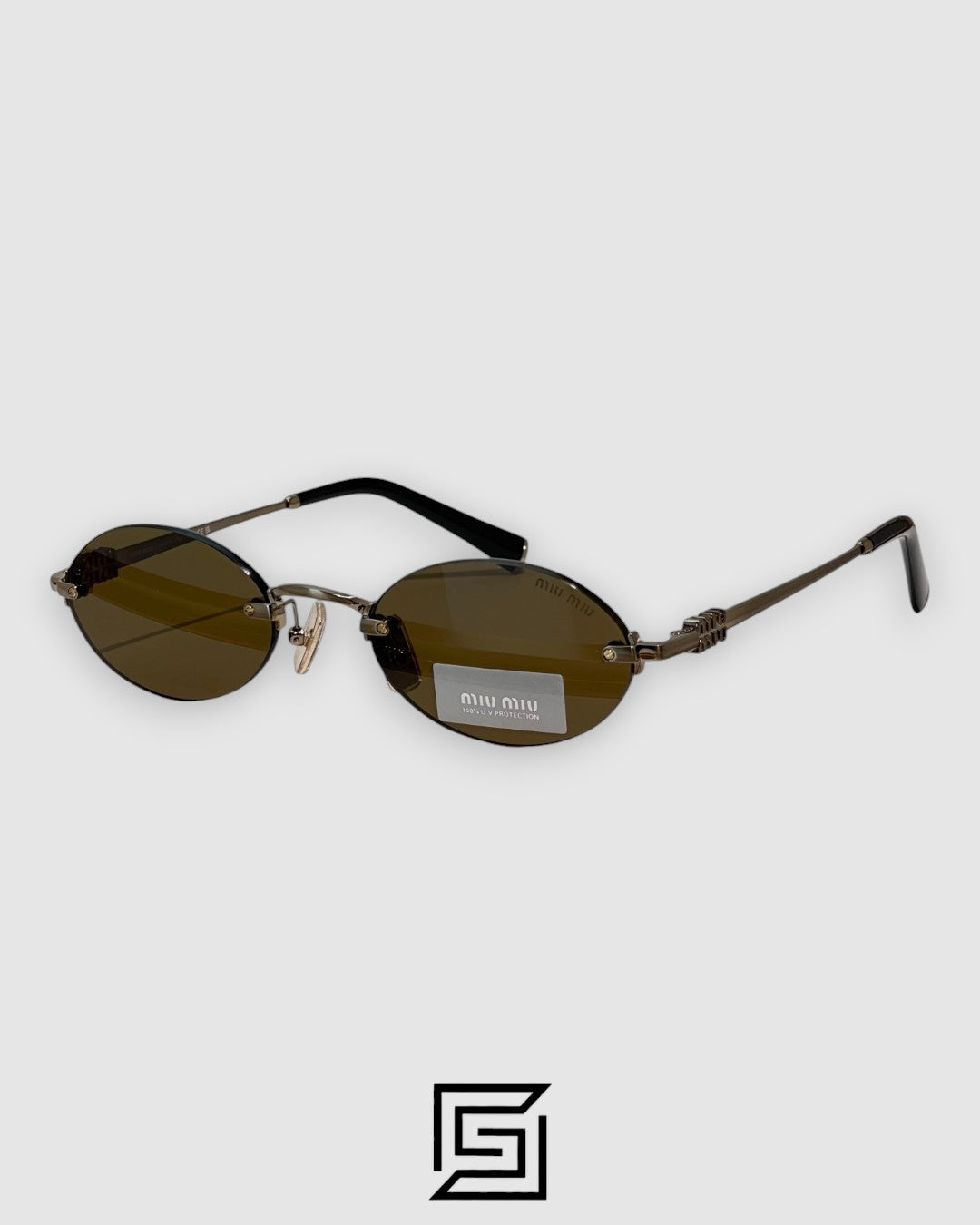 Miu Miu SMUA54S Brown Lenses With Oxide Frame Rimless Oval Sunglasses