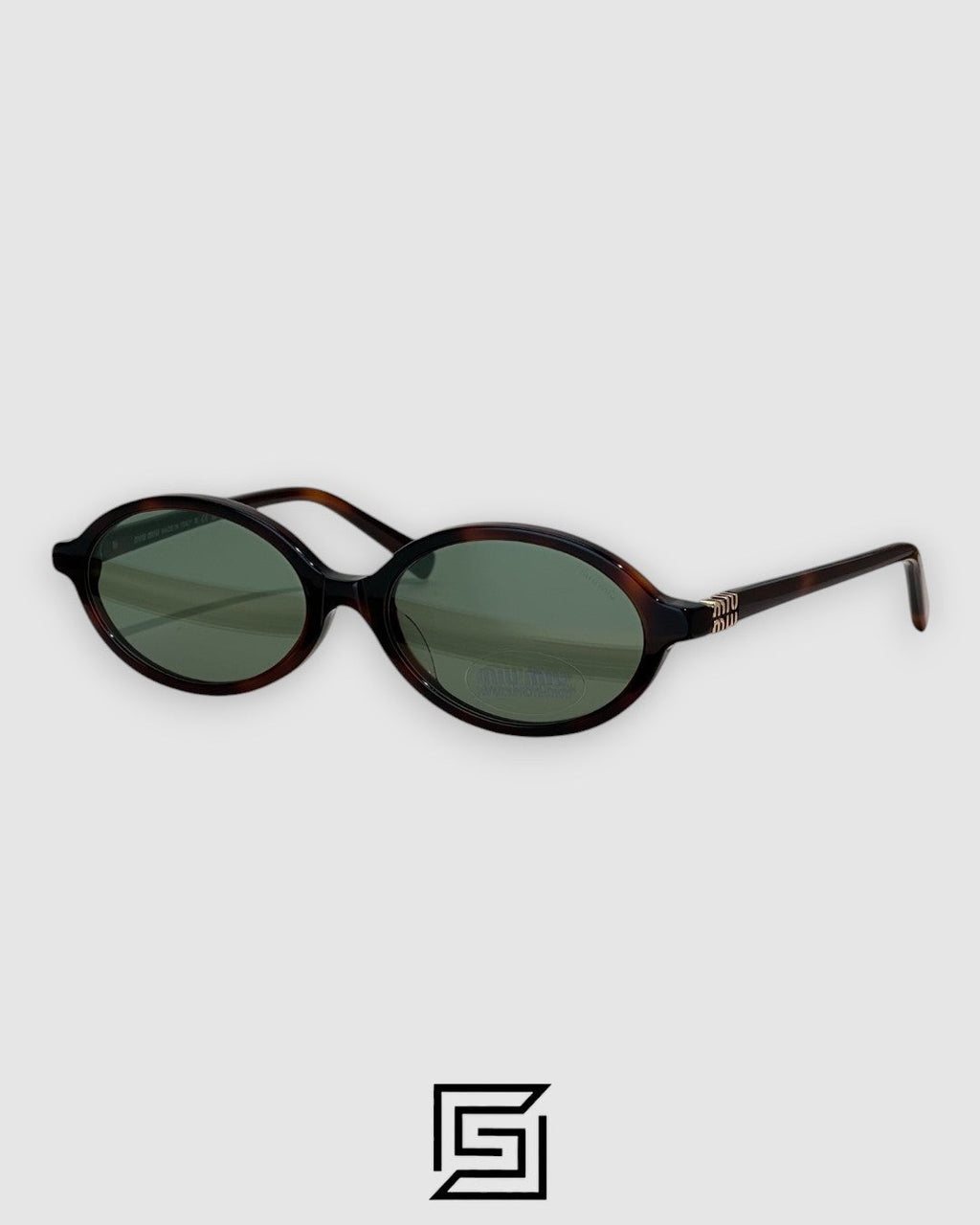Miu Miu SMU04Z Green Lenses with Tiger Brown Frame Gold Logo Sunglasses