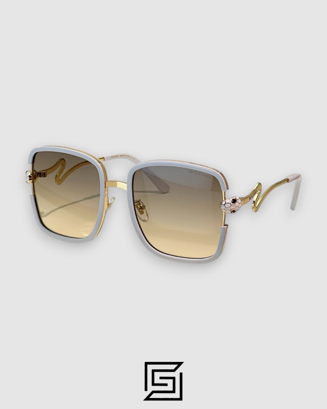Bvlgari BV8880 Honey Lenses With White Frame Gold Metal Square Sunglasses