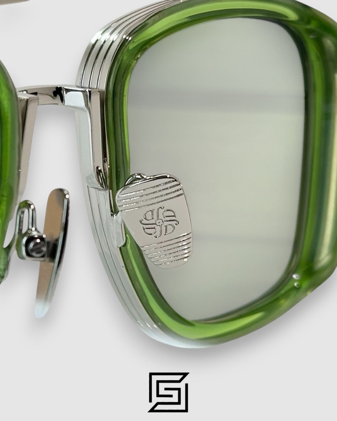 John Dalia BARD C107 Green Lenses and Green Frame Silver Metal Sunglasses