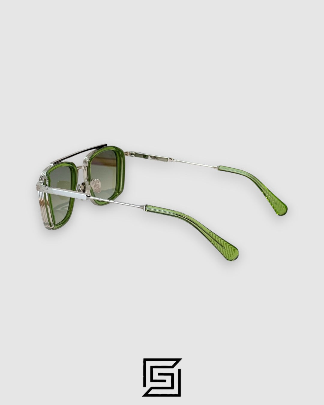 John Dalia BARD C107 Green Lenses and Green Frame Silver Metal Sunglasses
