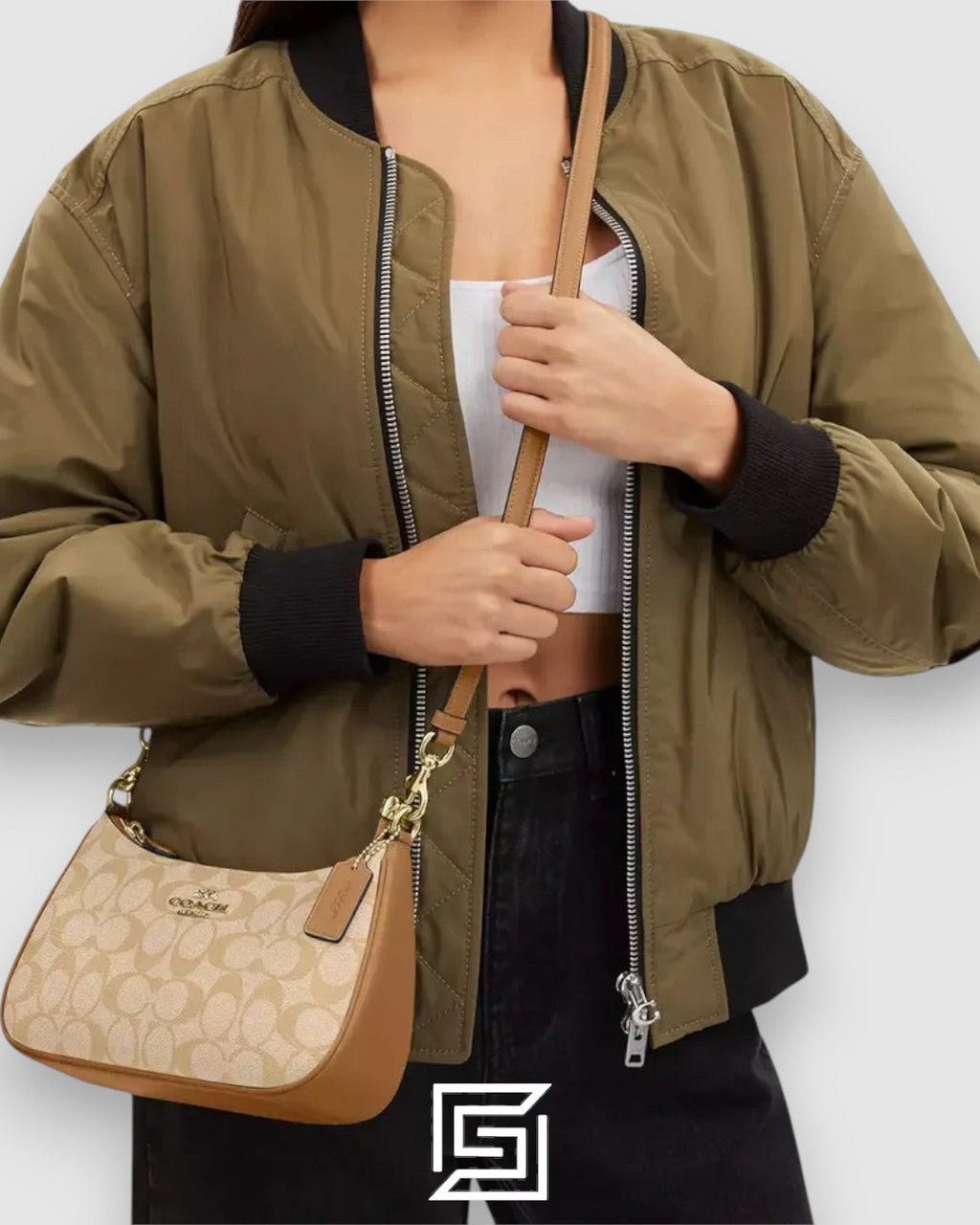 Coach Teri Shoulder Bag In Signature Canvas Khaki Style Number CA548