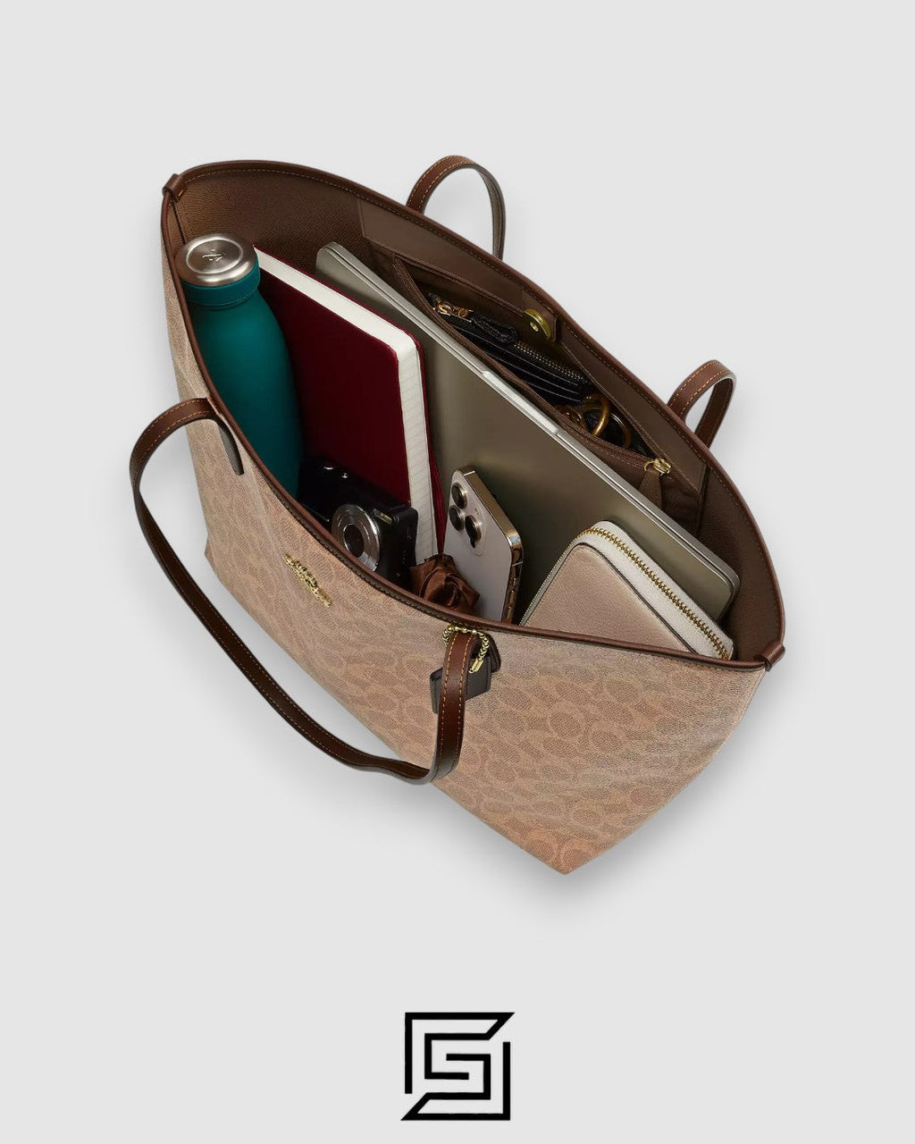 Coach City Tote Bag In Signature Canvas Brown Style Number 5696