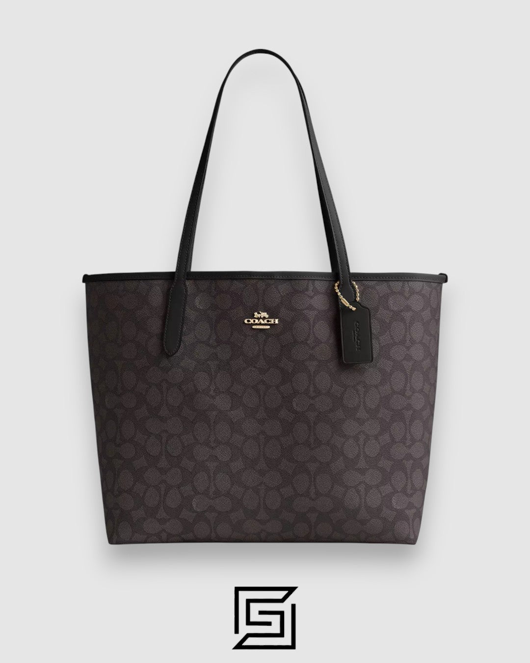 Coach City Tote Bag In Signature Canvas Dark Brown Style Number 5696