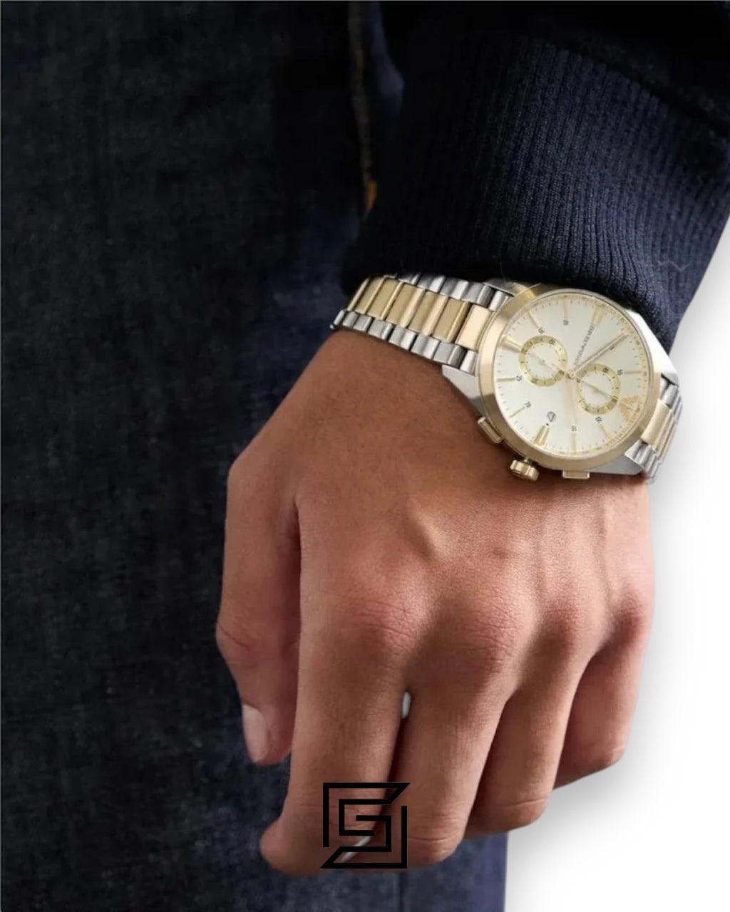 Emporio Armani AR11605 Two-Tone Stainless Steel Chronograph Watch with Champagne Dial