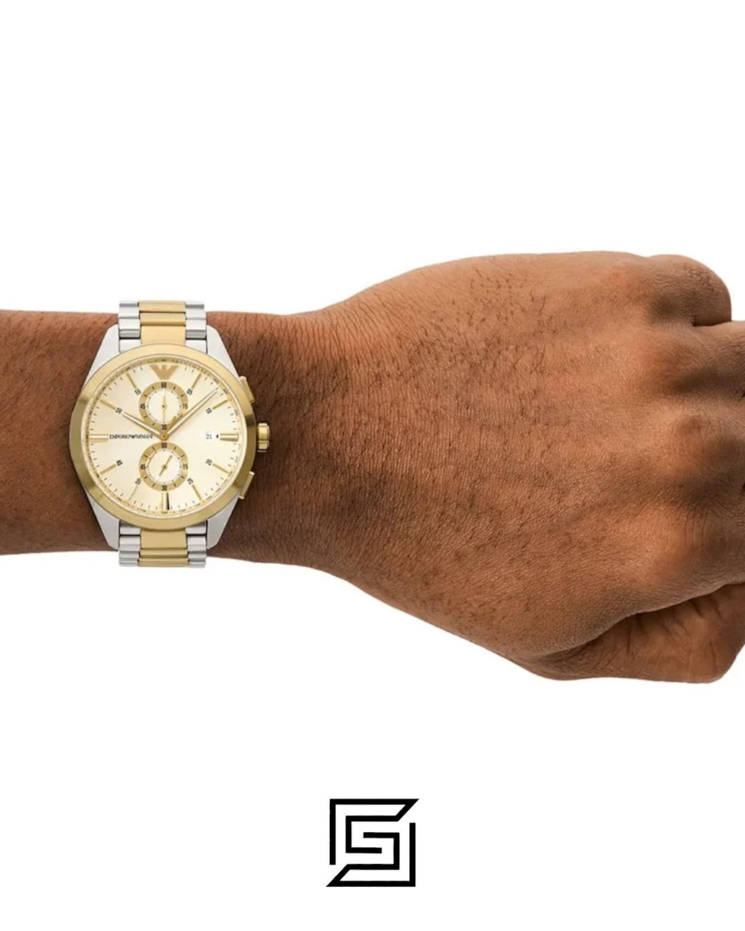 Emporio Armani AR11605 Two-Tone Stainless Steel Chronograph Watch with Champagne Dial