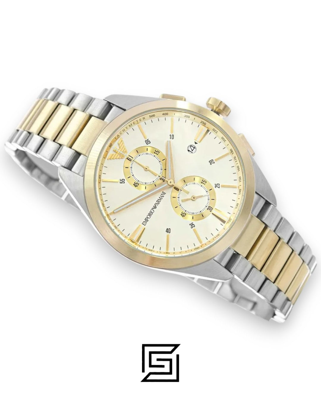 Emporio Armani AR11605 Two-Tone Stainless Steel Chronograph Watch with Champagne Dial