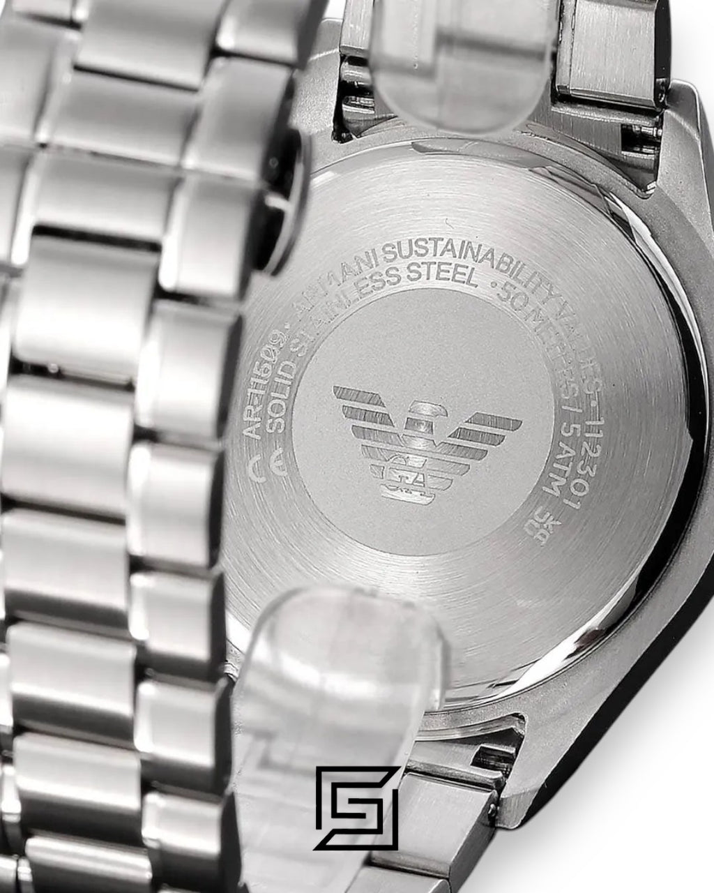 Emporio Armani AR11602 Men's Silver Stainless Steel Chronograph Watch with Black Dial