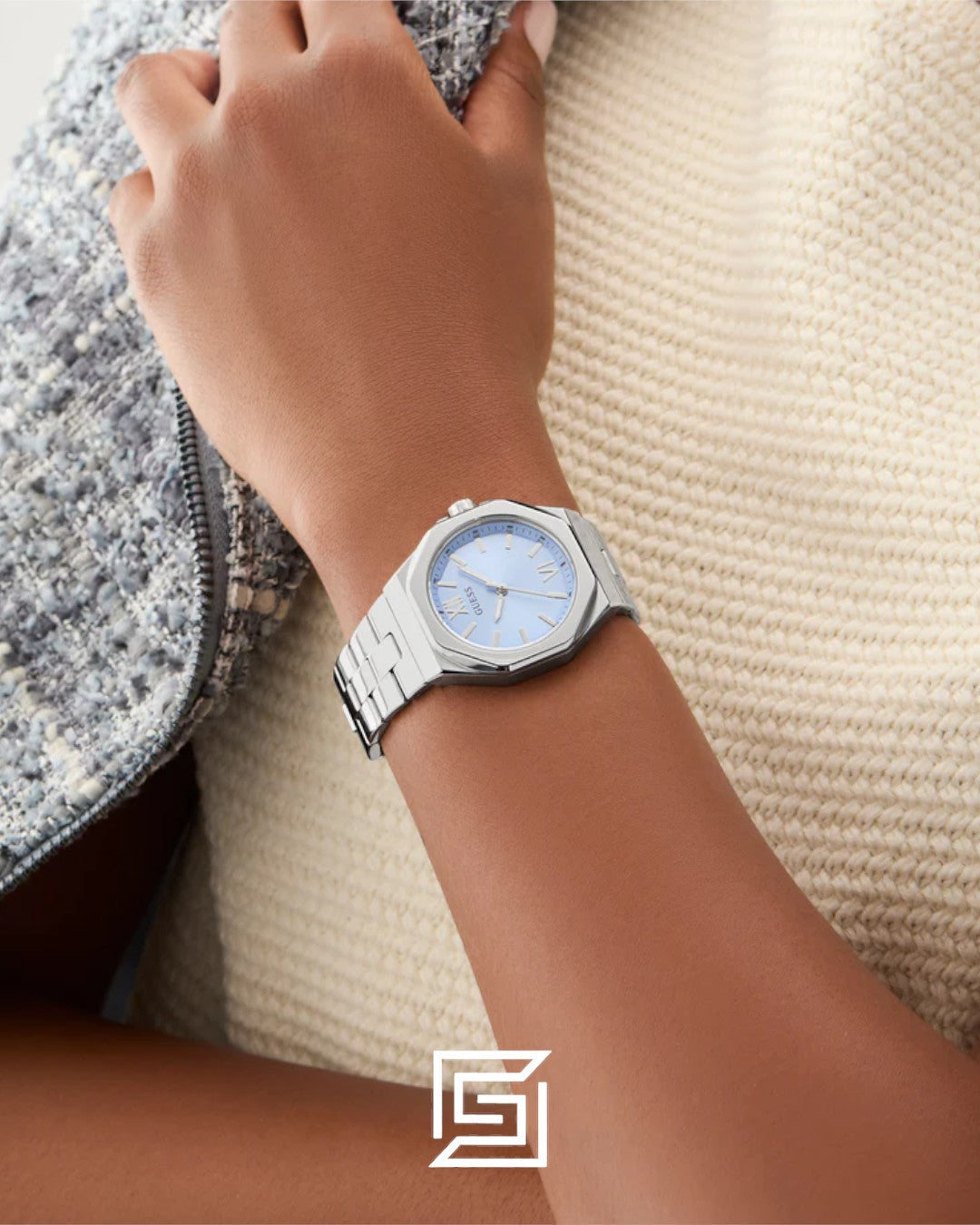 Guess GW0873L1 Women's Silver Stainless Steel Light Blue Dial Watch