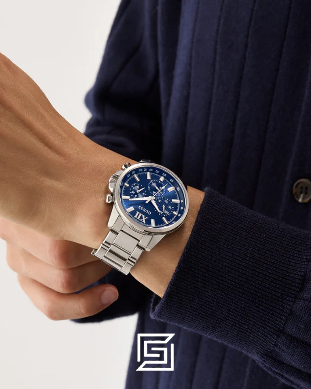 Guess GW0900G4 Men's Silver Stainless Steel Blue Dial Chronograph Watch