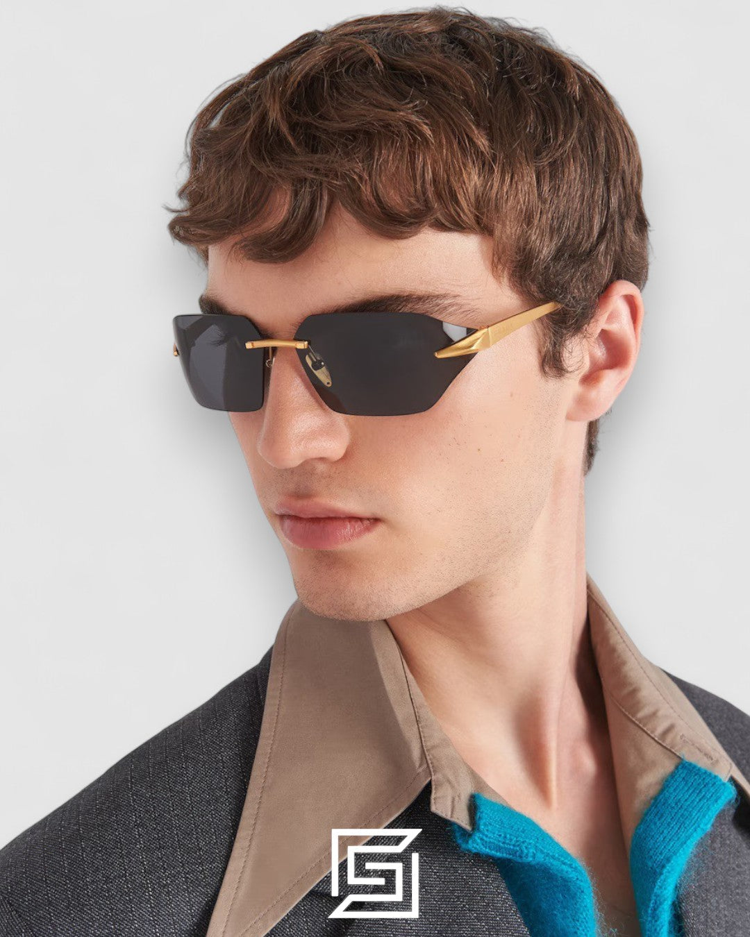 Prada SPR A55 Brown Lenses Gold Frame