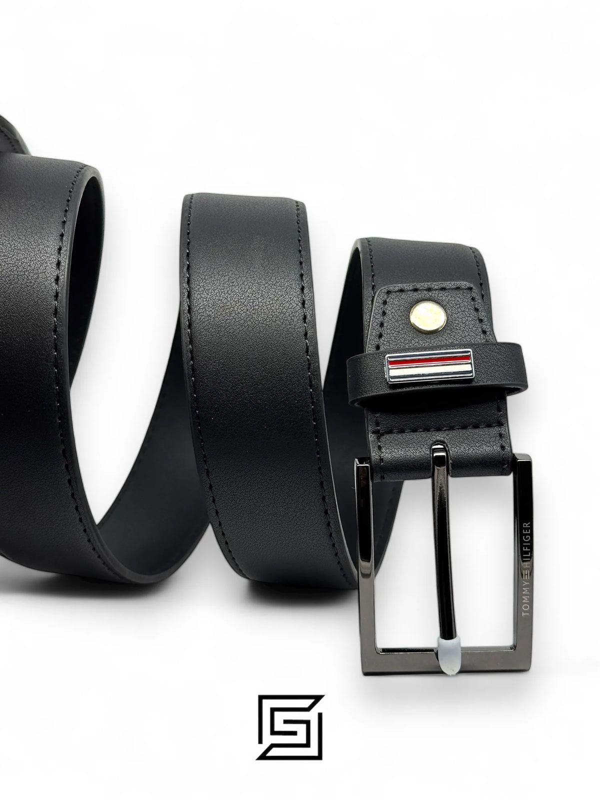 leather TOMMY SET BELTS AND WALLET BLACK WALLET WITH LOGO ON RIGHT BLACK BELT