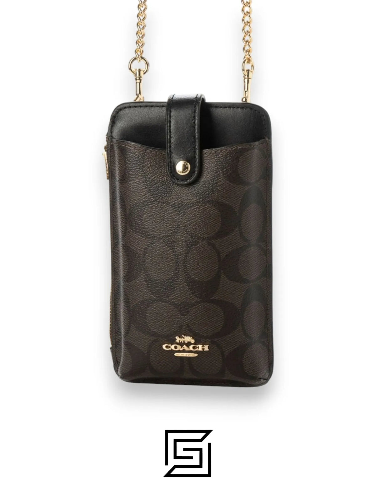Coach Phone Crossbody In Signature Canvas Dark Brown Style No. C7397