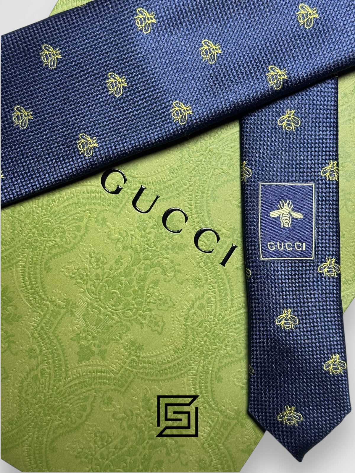Gucci - Navy Blue Color With Gold Bee Pattern