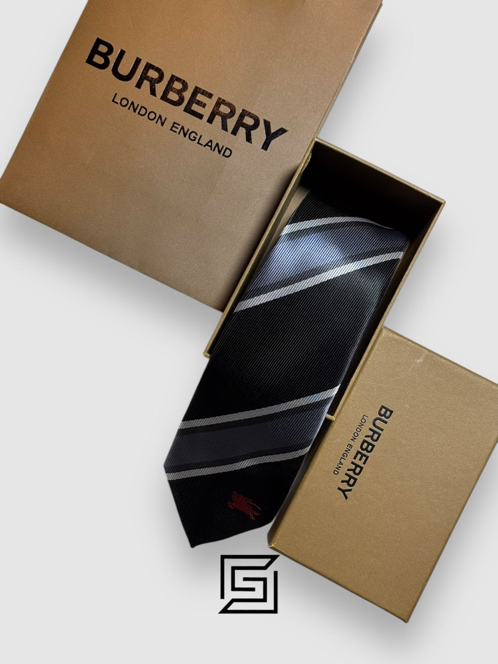 BURBERRY- Striped Black - Grey Horse Logo
