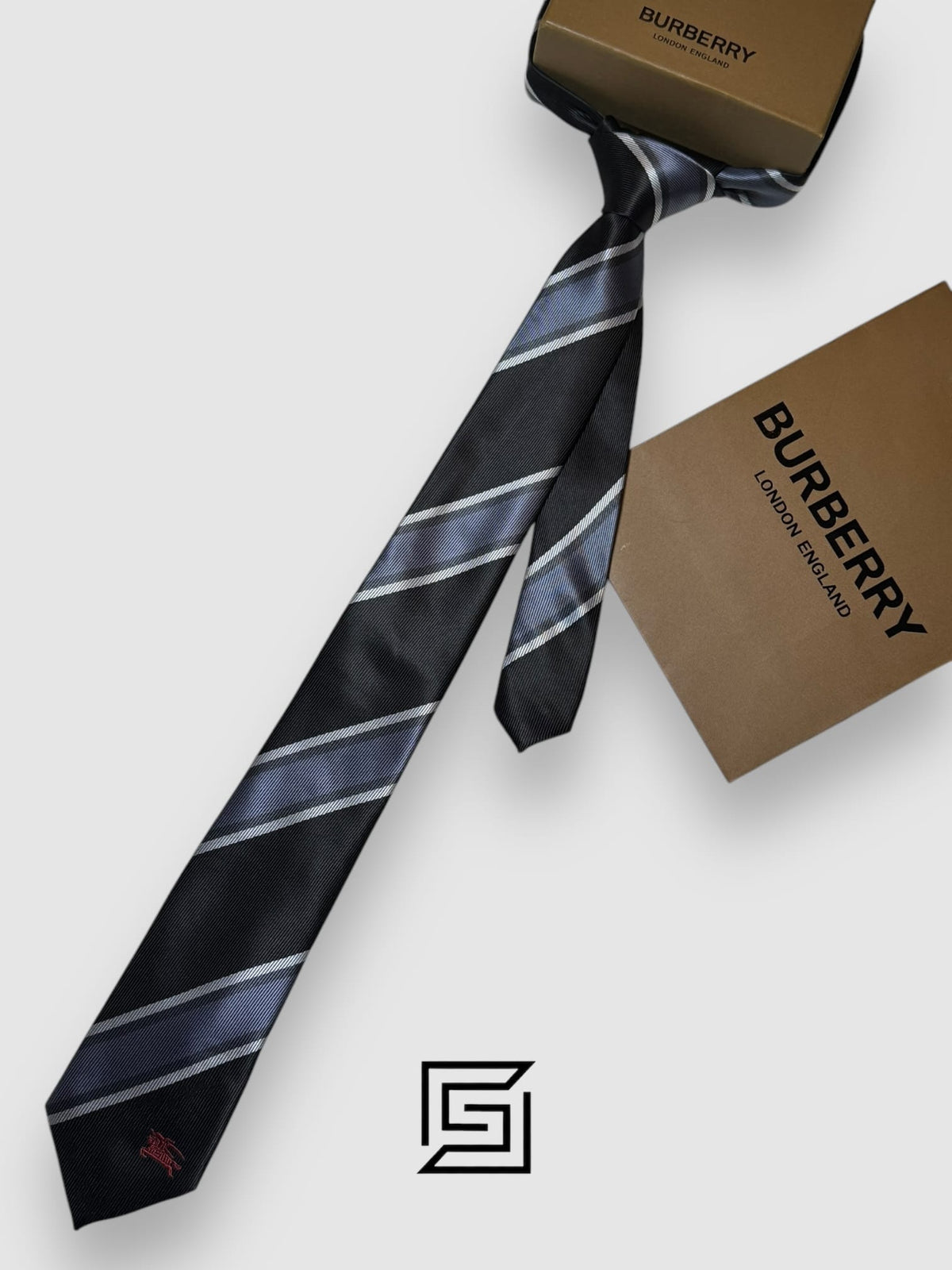 BURBERRY- Striped Black - Grey Horse Logo