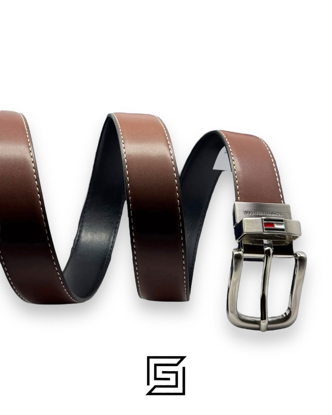 SET BELTS AND WALLET BLACK WALLET WITH TOMMY HILFIGER ON LEATHER BROWN BELT