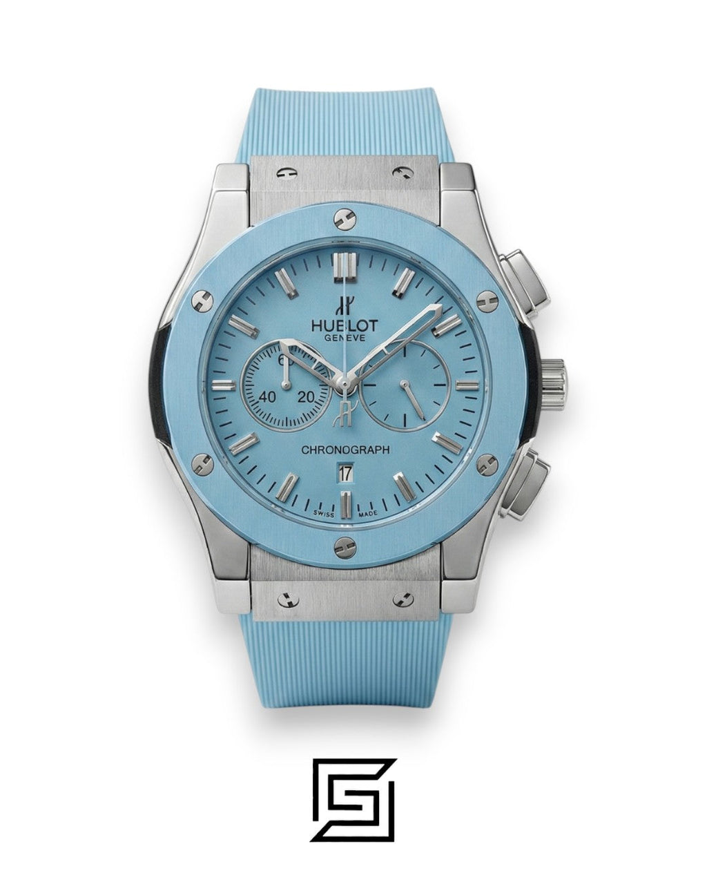 Hublot Classic Fusion Chronograph – Sky Blue Dial with Matching Rubber Strap