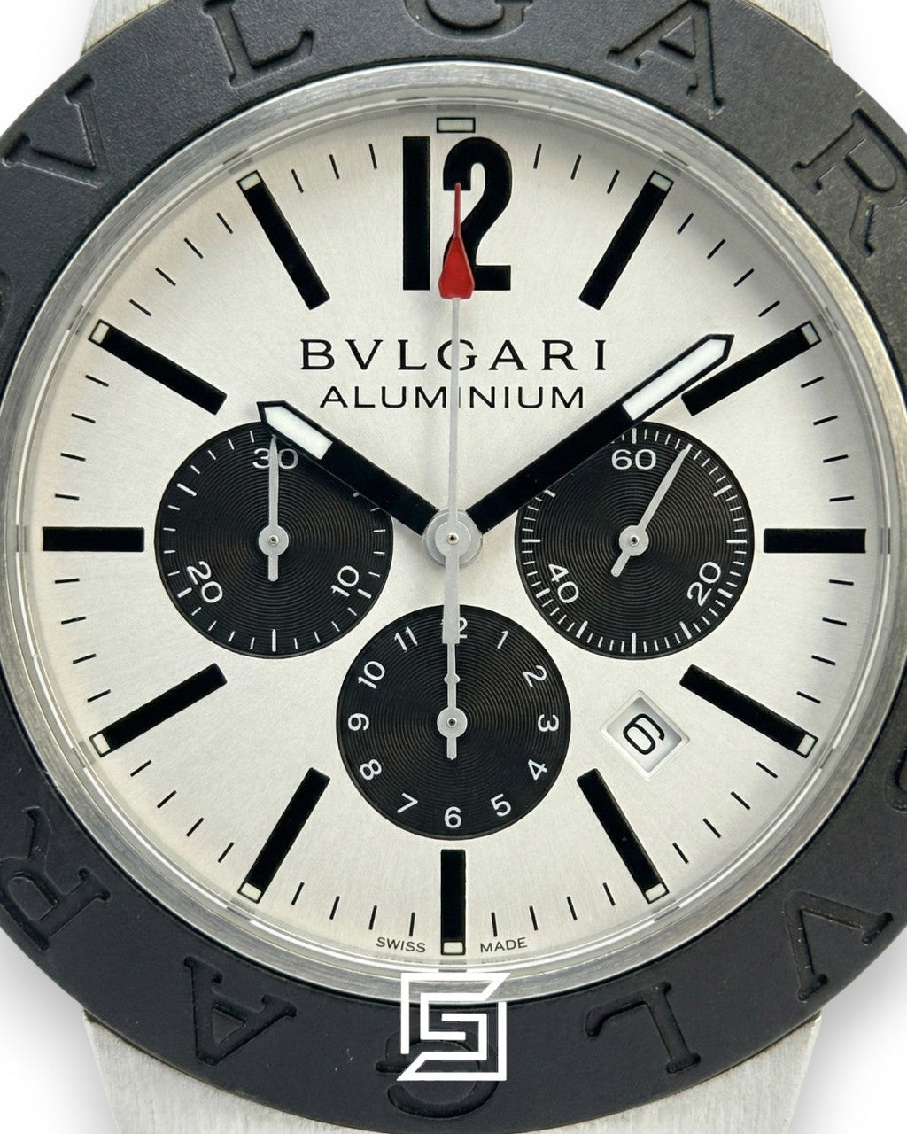 Bvlgari Aluminium Chronograph White Dial Black Band Men’s Watch