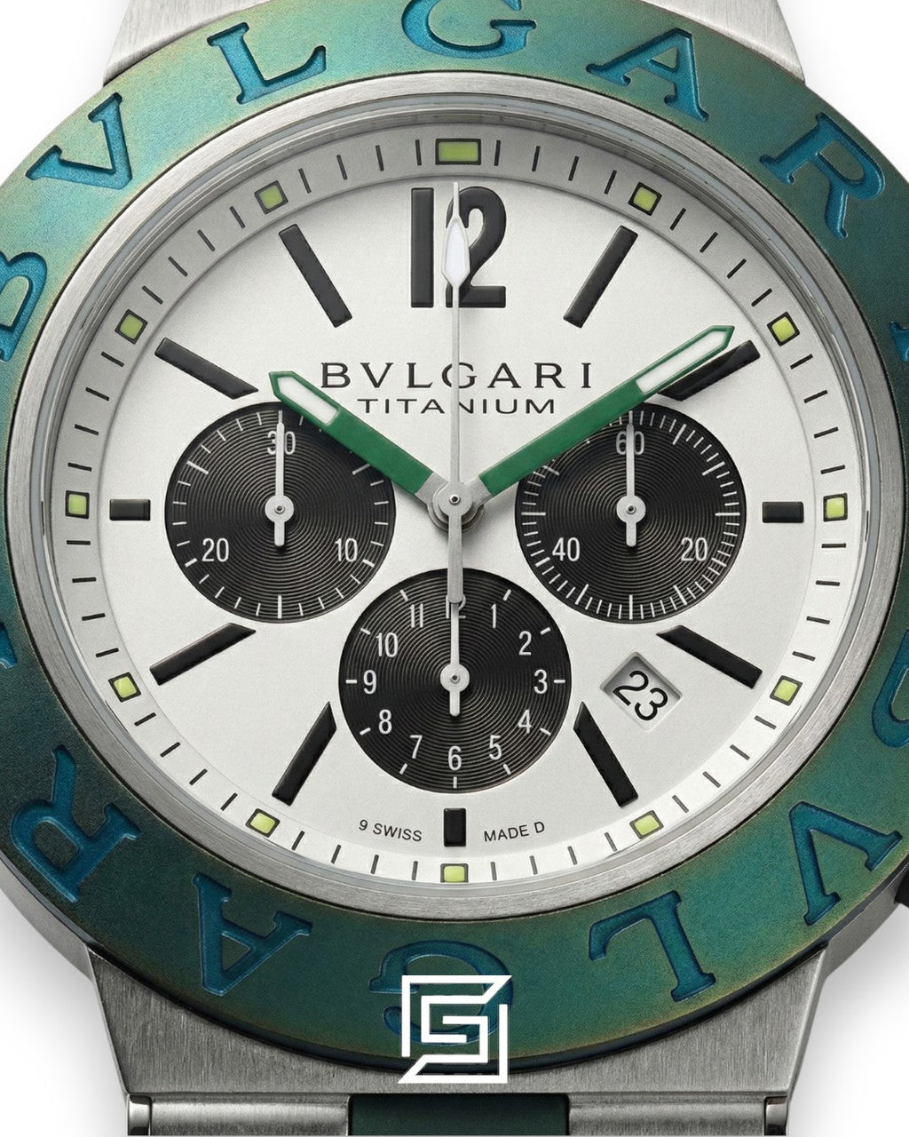 Bvlgari Aluminium Chronograph White Dial Green Band Men’s Watch