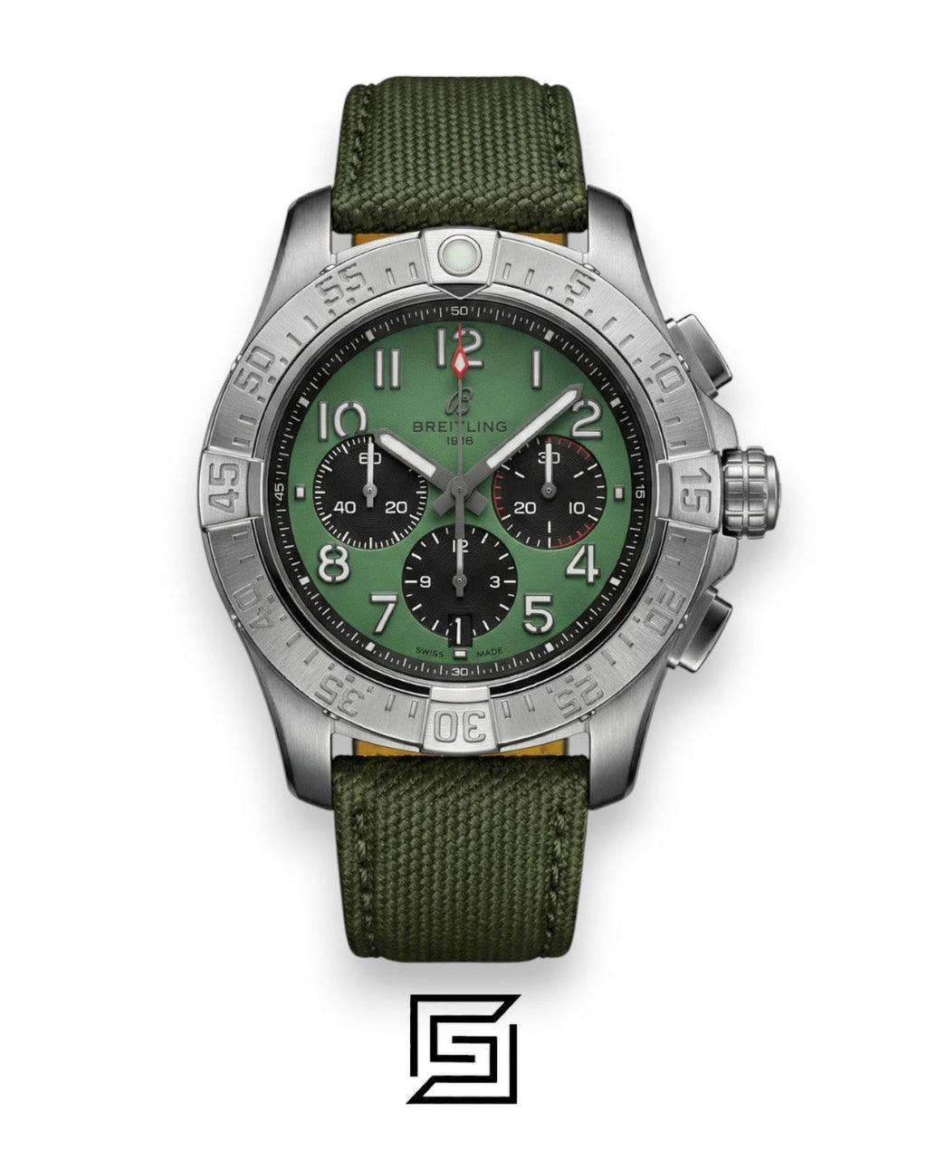 Breitling Chronograph Green Dial Black Fabric Strap Men’s Watch