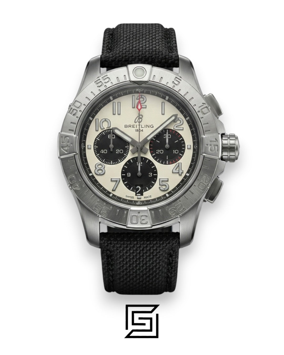Breitling Chronograph White Panda Dial Black Fabric Strap Men’s Watch