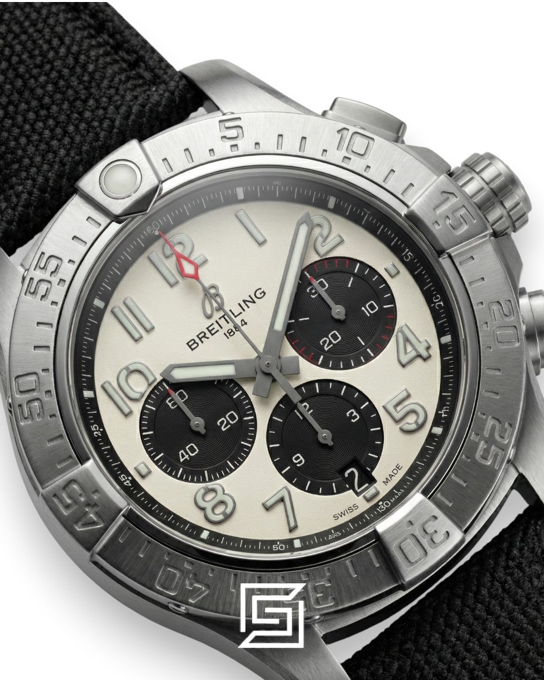 Breitling Chronograph White Panda Dial Black Fabric Strap Men’s Watch