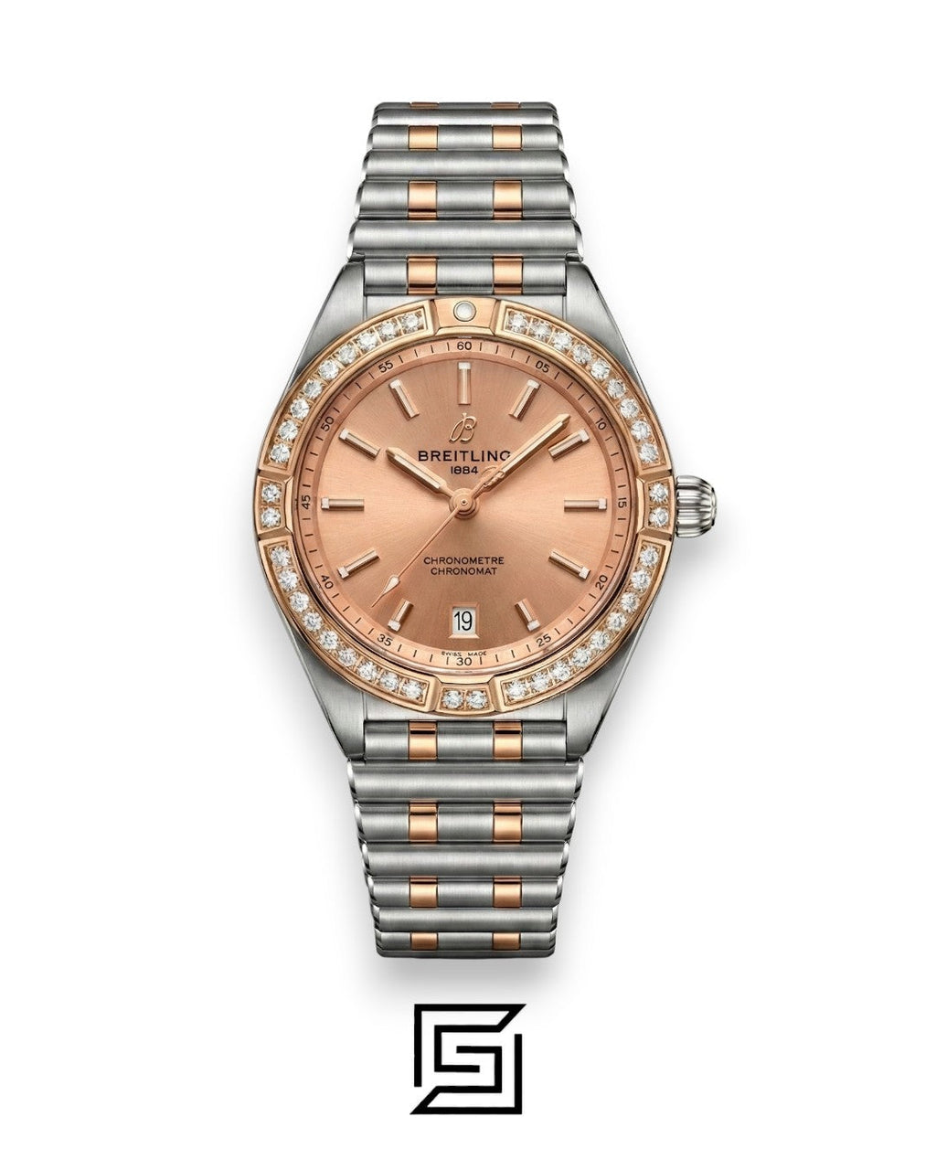 Breitling Chronomat Salmon Pink Diamond Bezel Two-Tone Ladies’ Watch