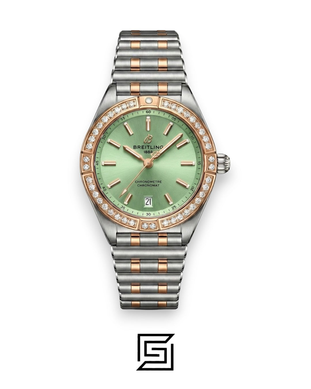 Breitling Chronomat Mint Green Diamond Bezel Two-Tone Ladies’ Watch