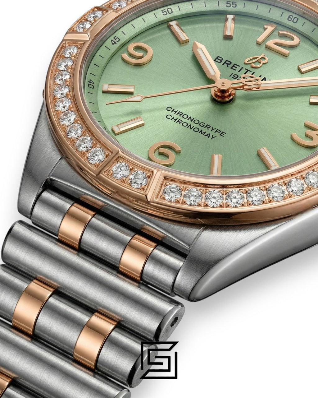 Breitling Chronomat Mint Green Diamond Bezel Two-Tone Ladies’ Watch