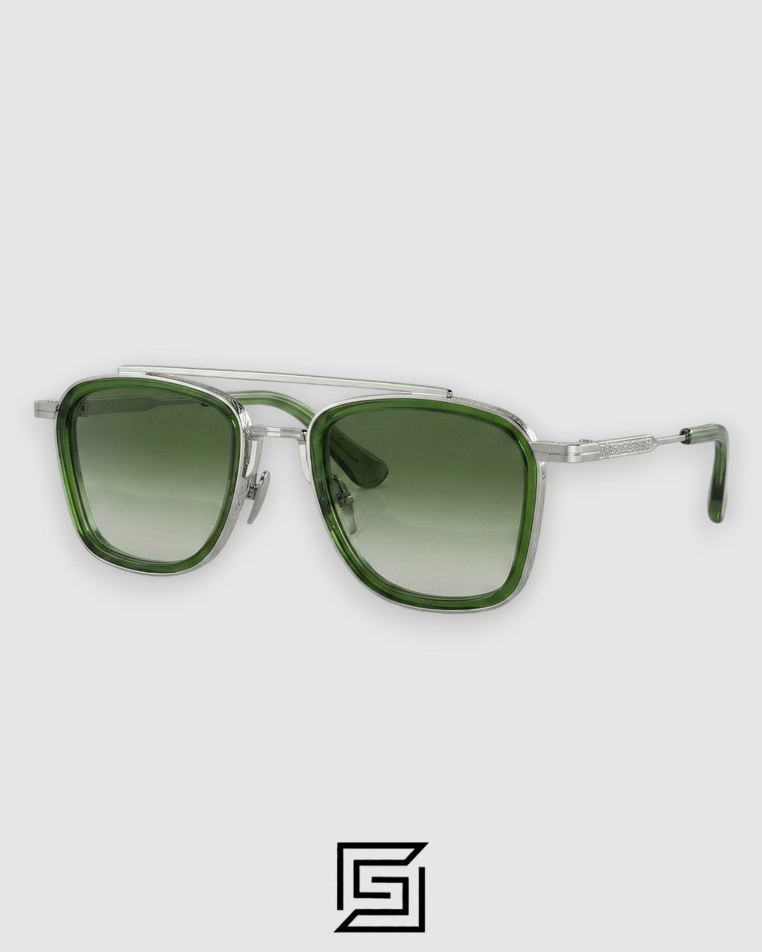John Dalia BARD C107 Green Lenses and Green Frame Silver Metal Sunglasses