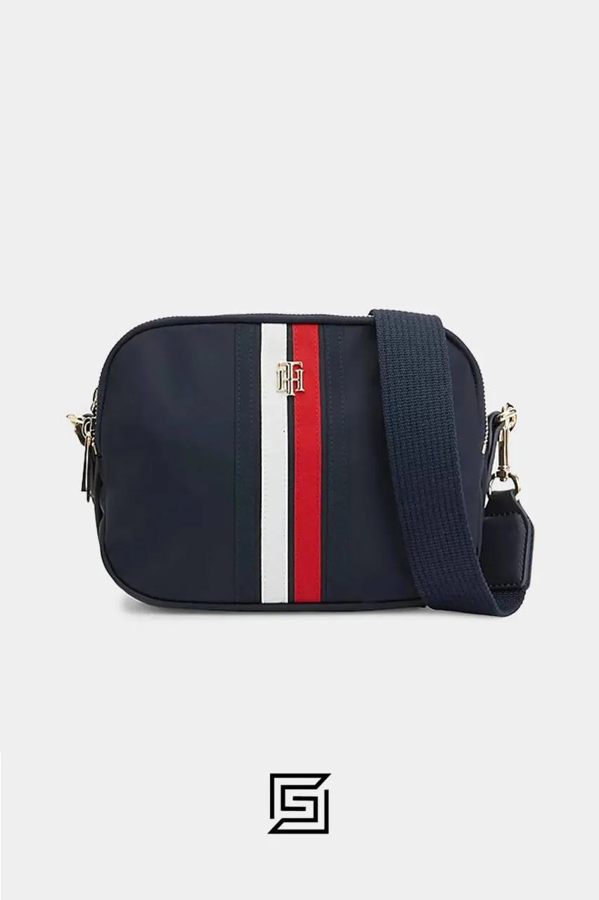 leather Shoulder bag Tommy Hilfiger Poppy Crossover bag dark blue AW0AW13154
